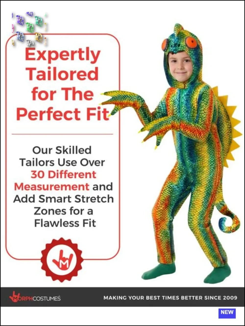 Kids Rainbow Chameleon Costume Set Jumpsuit Hood Spikes Tail Halloween Dress-Up